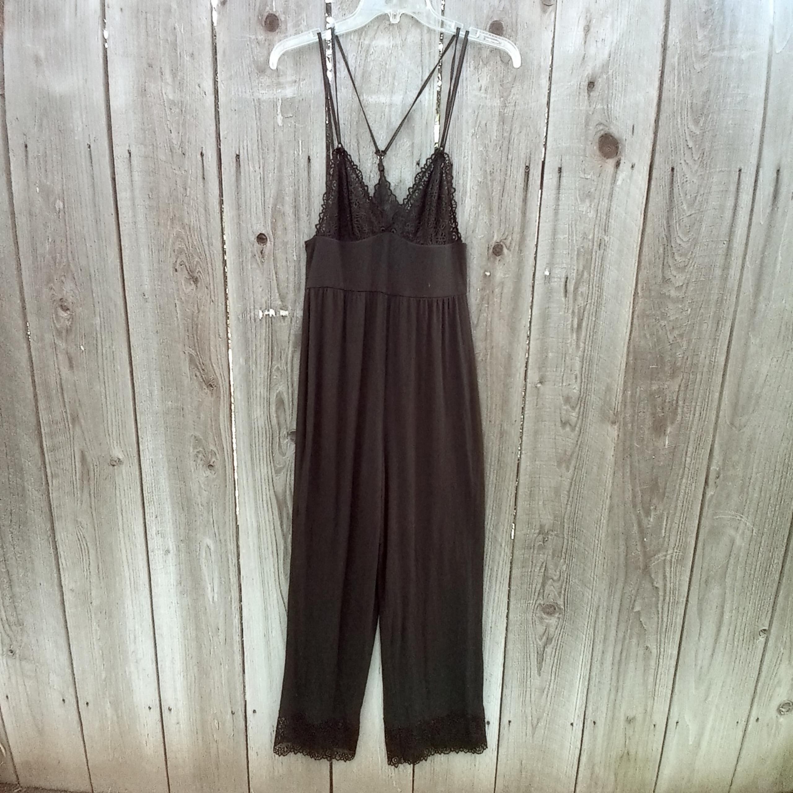 Victorias Secret Jumpsuit Womens M Black Lace Heavenly Modal Sleeveless Strech