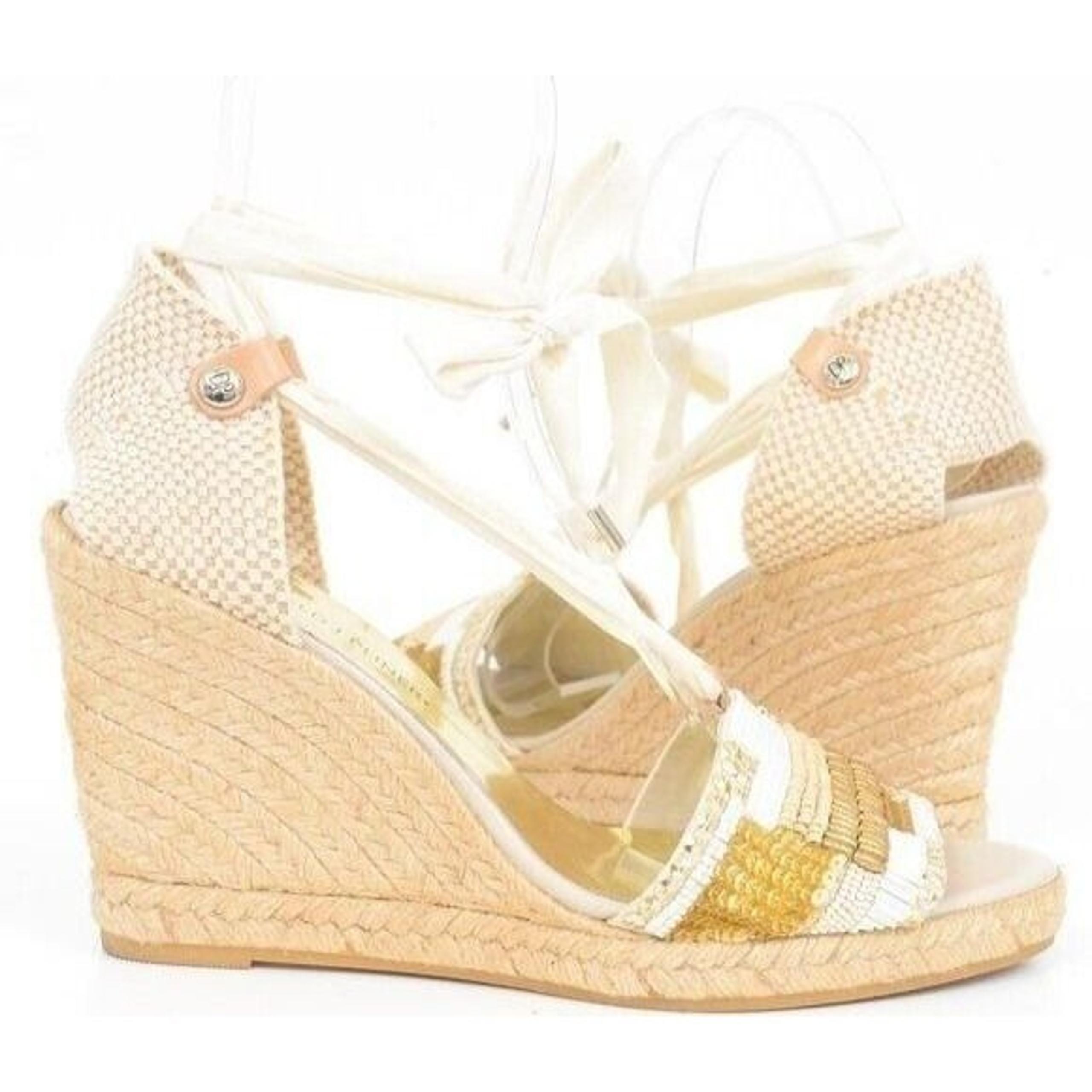 Donald J Pliner Elsa Women's 9 Wedge Sandal Platform Shoe Beaded Tie Espadrille