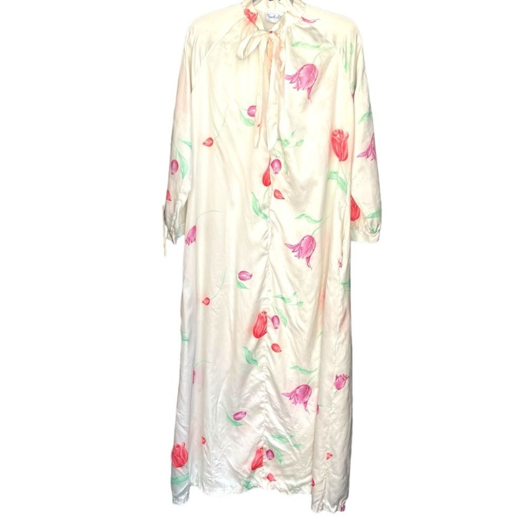 Vintage Elizabeth Arden The Salon Travel Light Robe Zip Bow Tie Floral Sz S