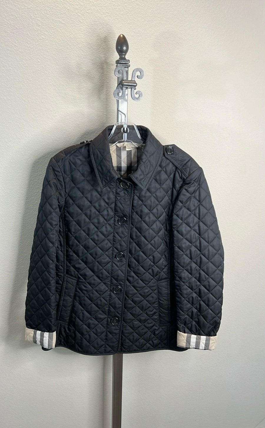 NWOT BURBERRY BRIT Quilted Jacket Blazer Black Nova Check Size Medium
