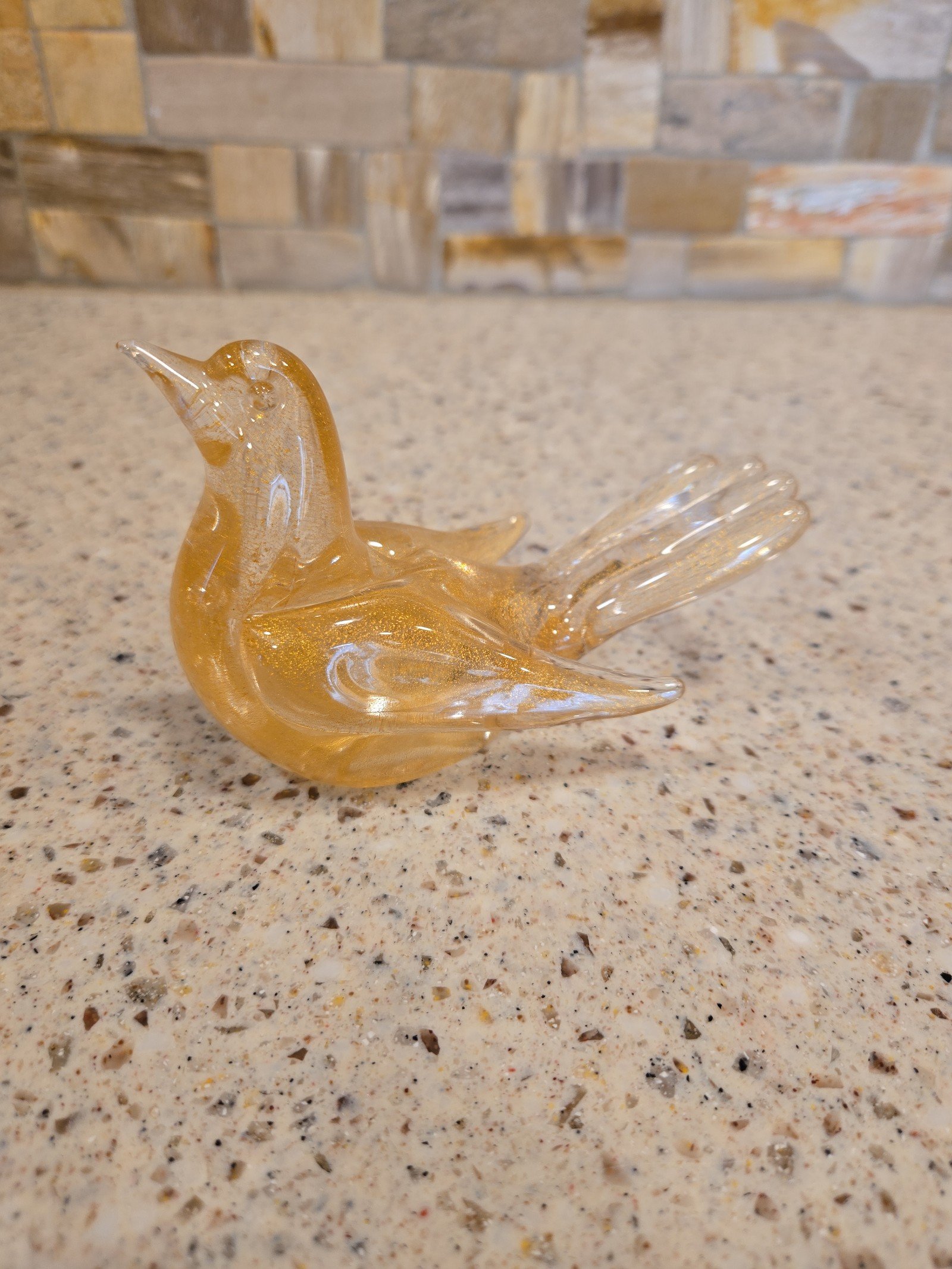 Vintage Murano glass bird with gold leaf