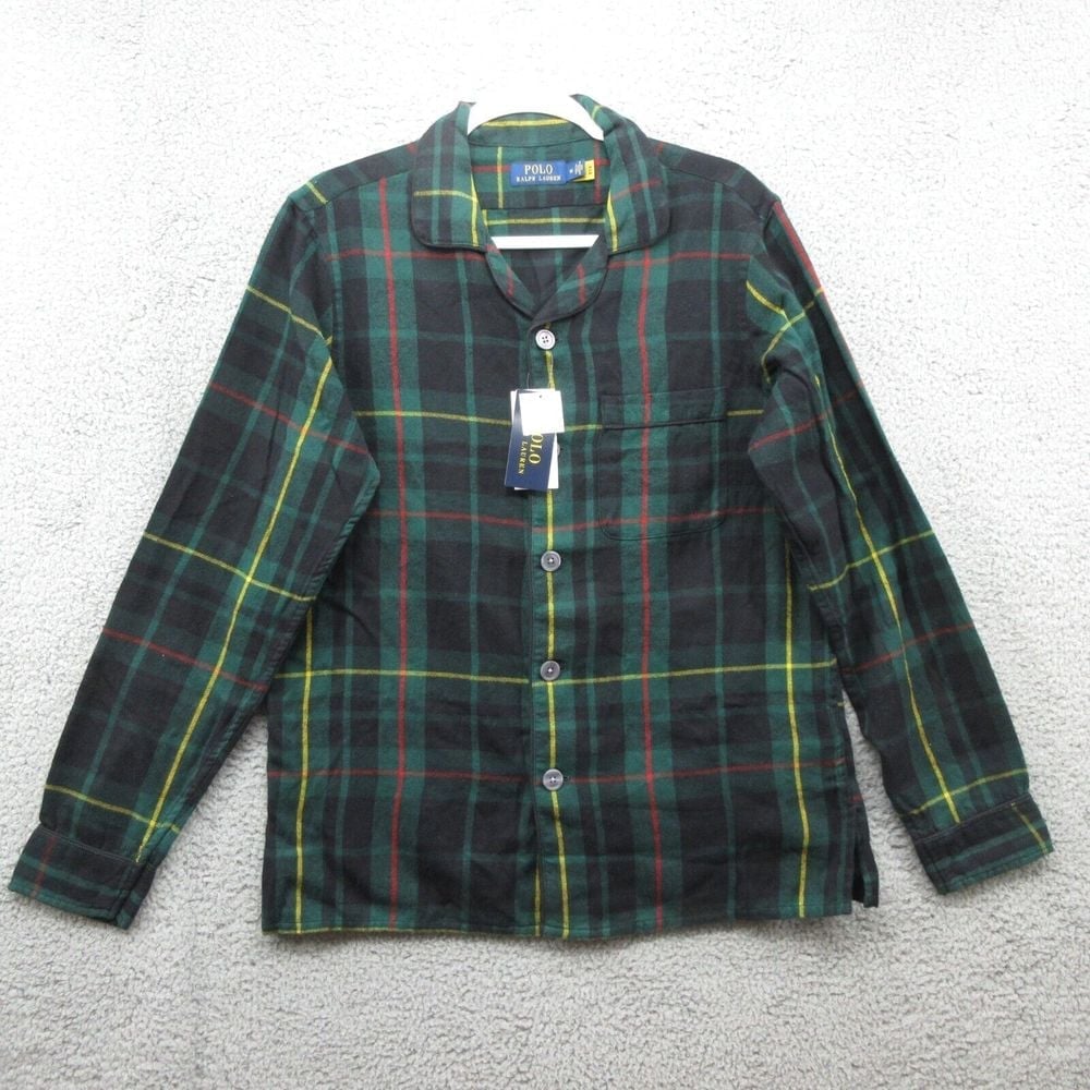 Polo Ralph Lauren Classic Fit Pajama Style Shirt Mens M Plaid Flannel Green