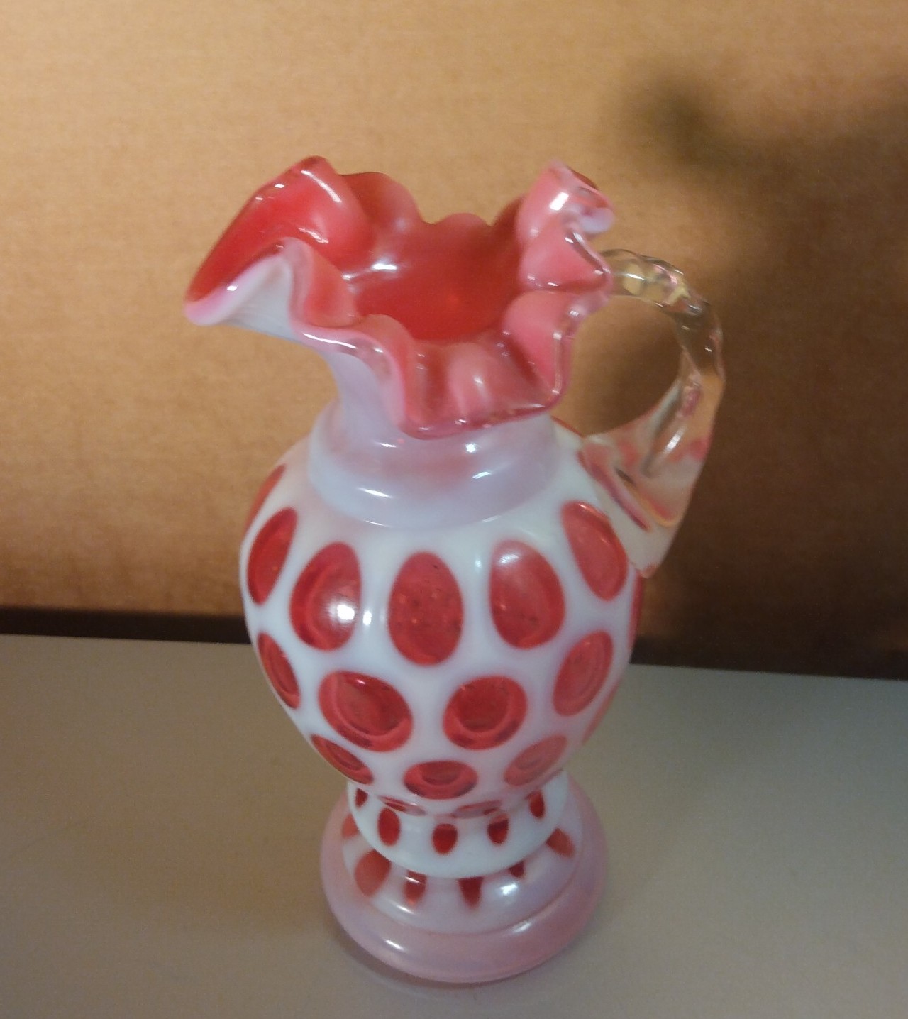 Vintage Fenton Cranberry Opalescence Coin Dot Vase