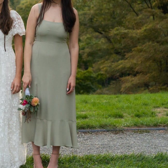 Claire Midi Dress ~ Moss Green Crisp