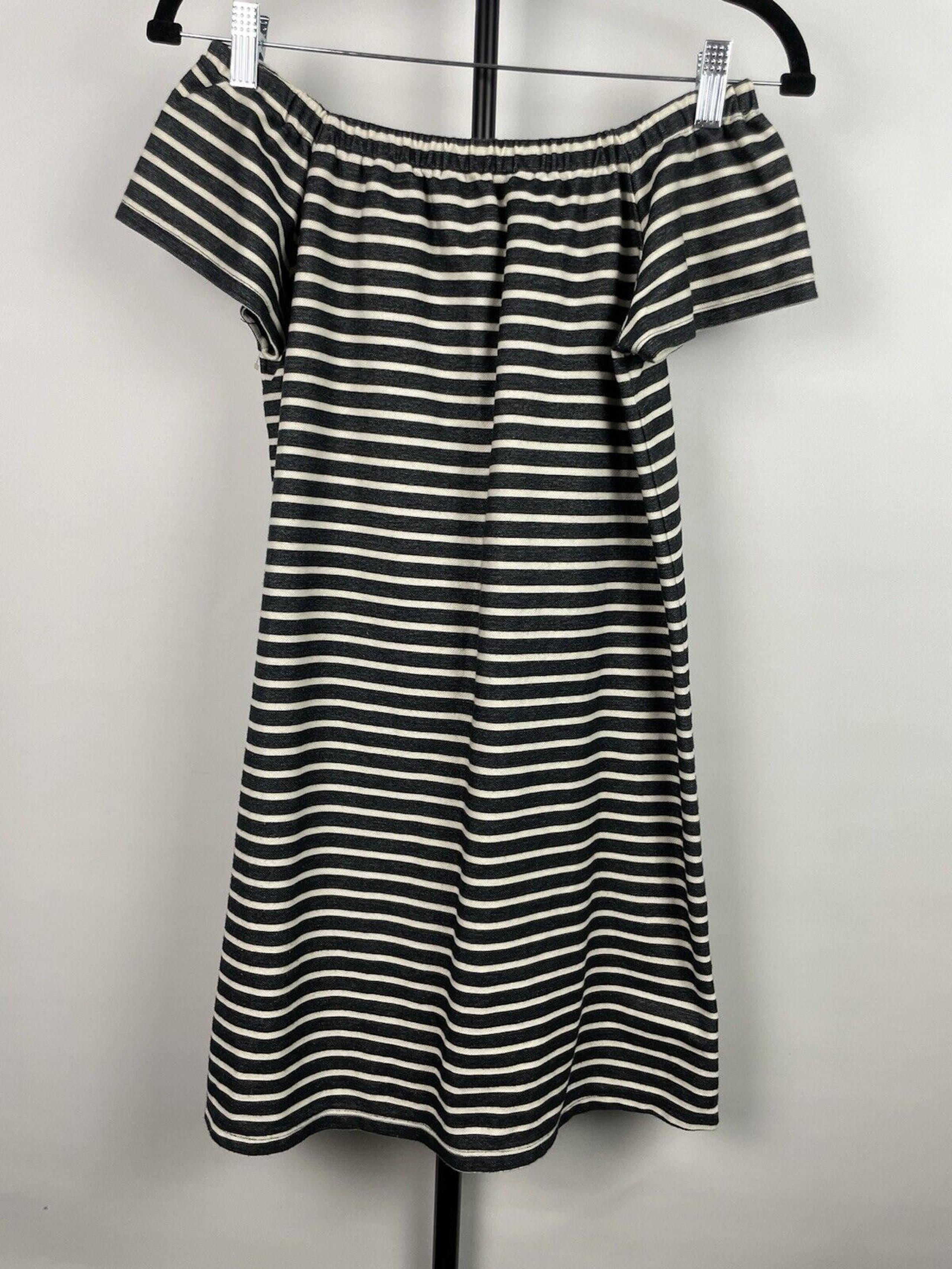 Madewell Melody Off the Shoulder Black White Striped Dress Size XS Mini Cotton