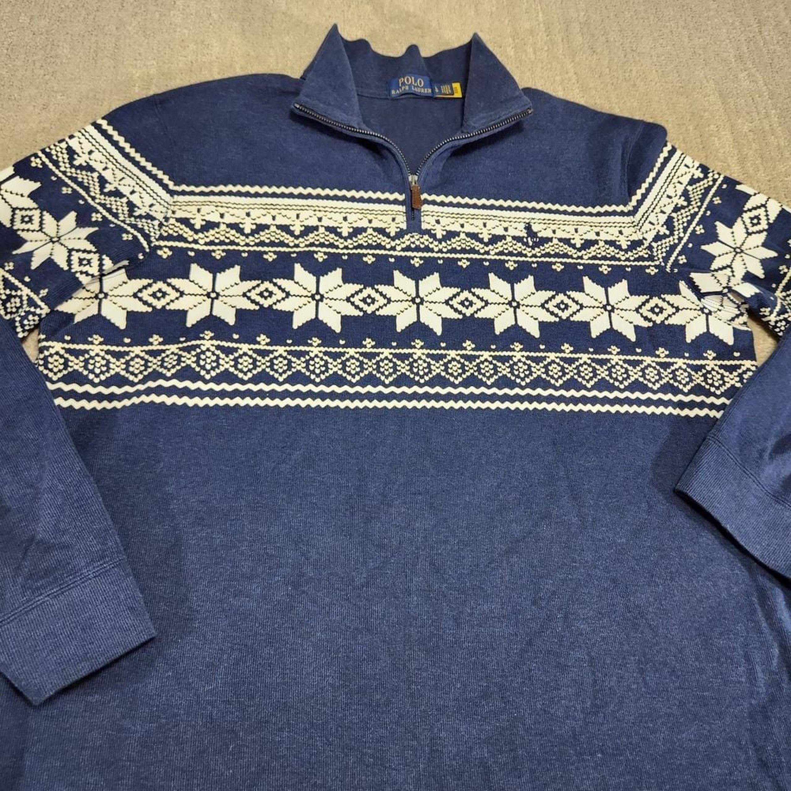 Ralph Lauren Sweater Men L Nordic Fair Isle Estate Rib 1/4 Zip Pullover Holiday