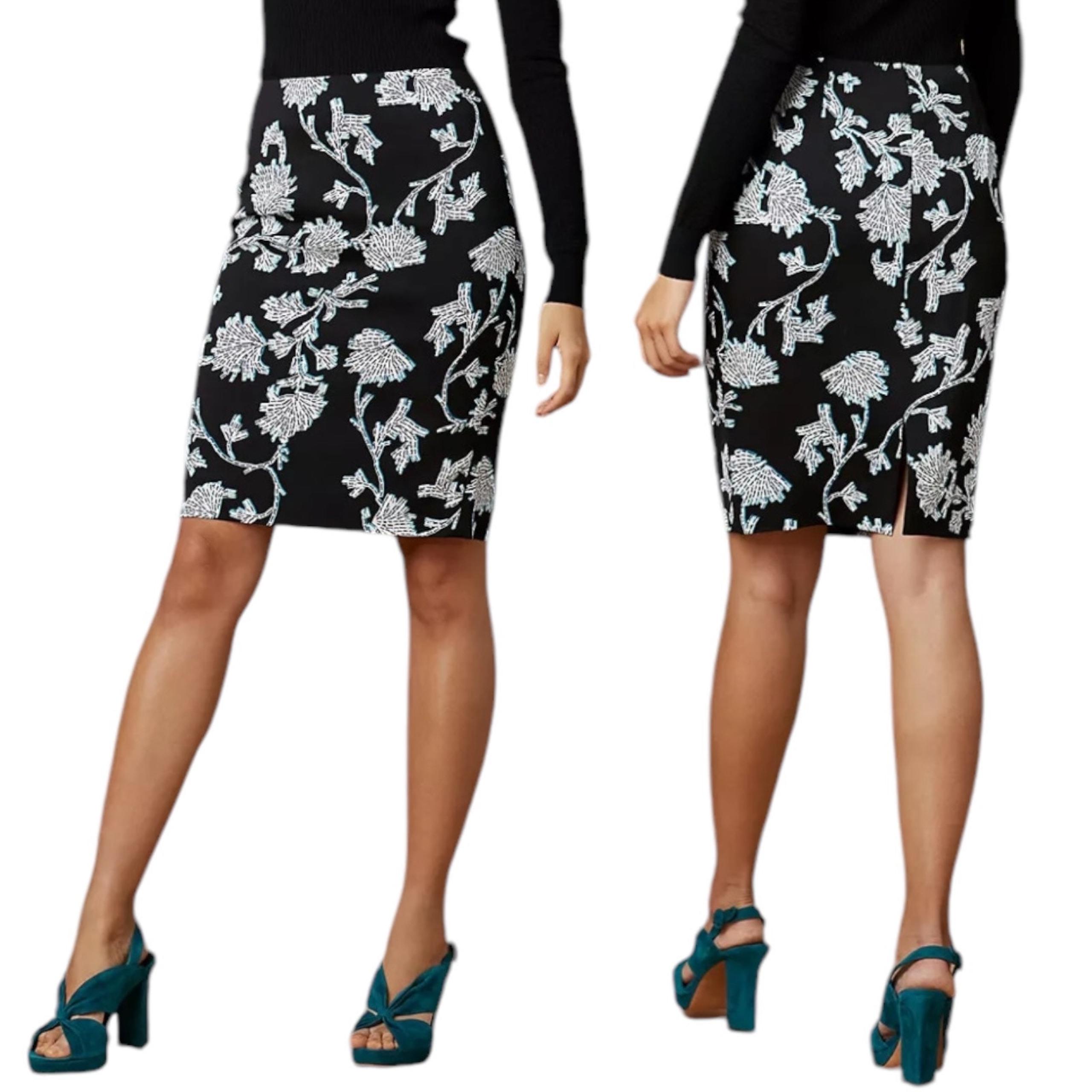 Diane von Furstenberg Kara Floral Print Penci Skirt Black Green Size 2