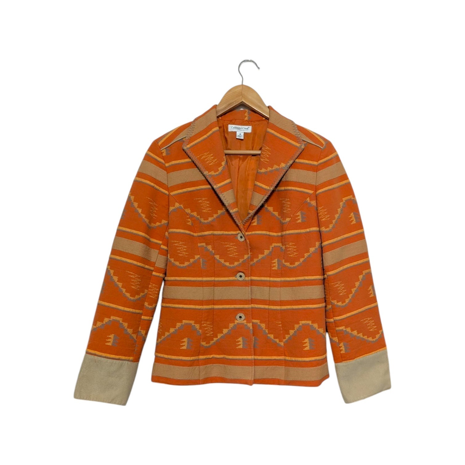 Vintage Orange Southwestern Embroidered Blazer Jacket Coldwater Creek Aztec Coat