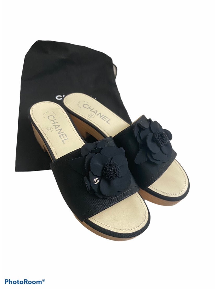 Chanel Camellia CC Platform Mules Slides