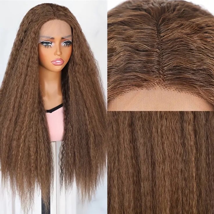 26 Inch dark brown synthetic hair wig