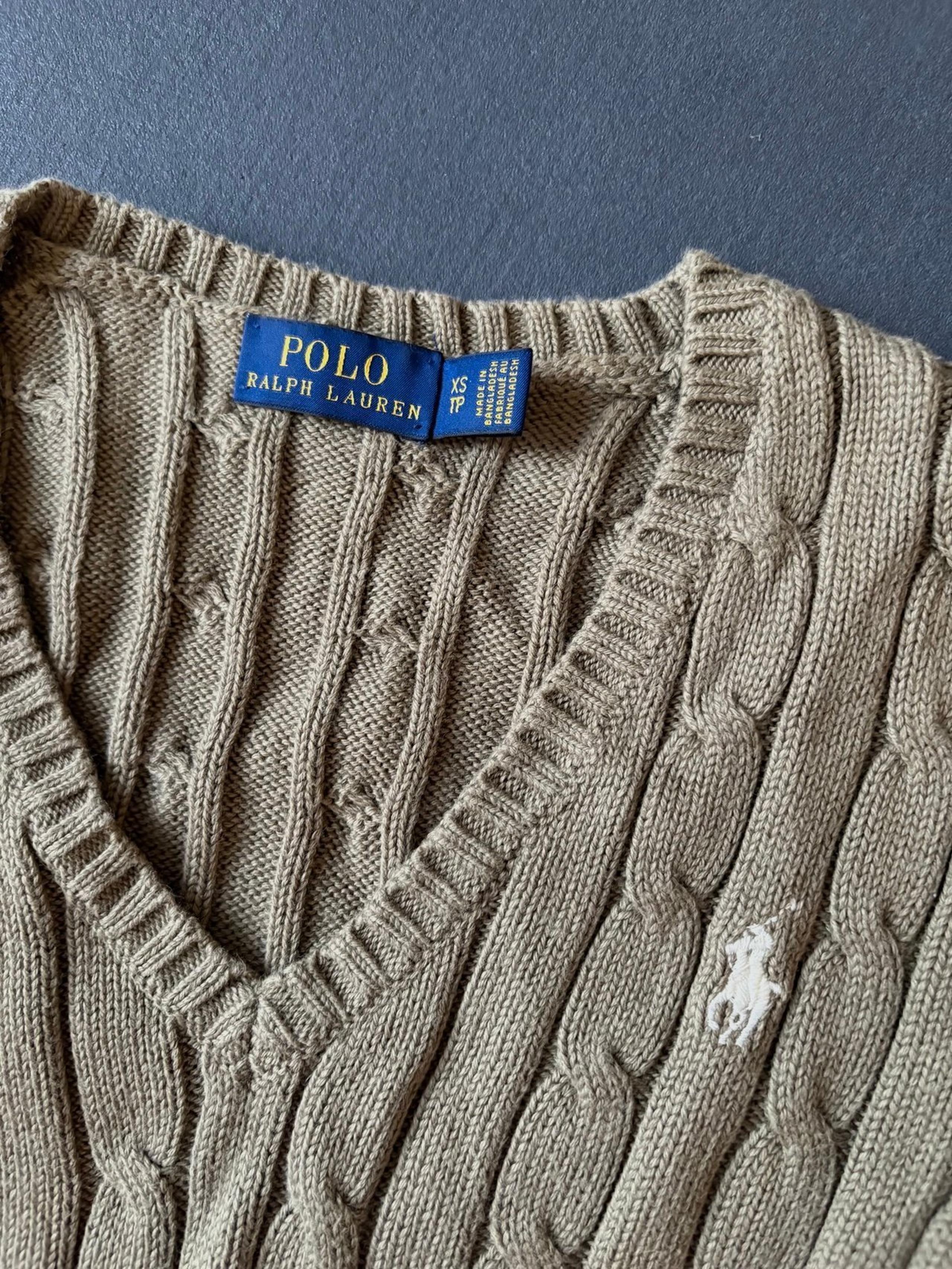 Polo Ralph Lauren olive green v neck logo cable sweater XS