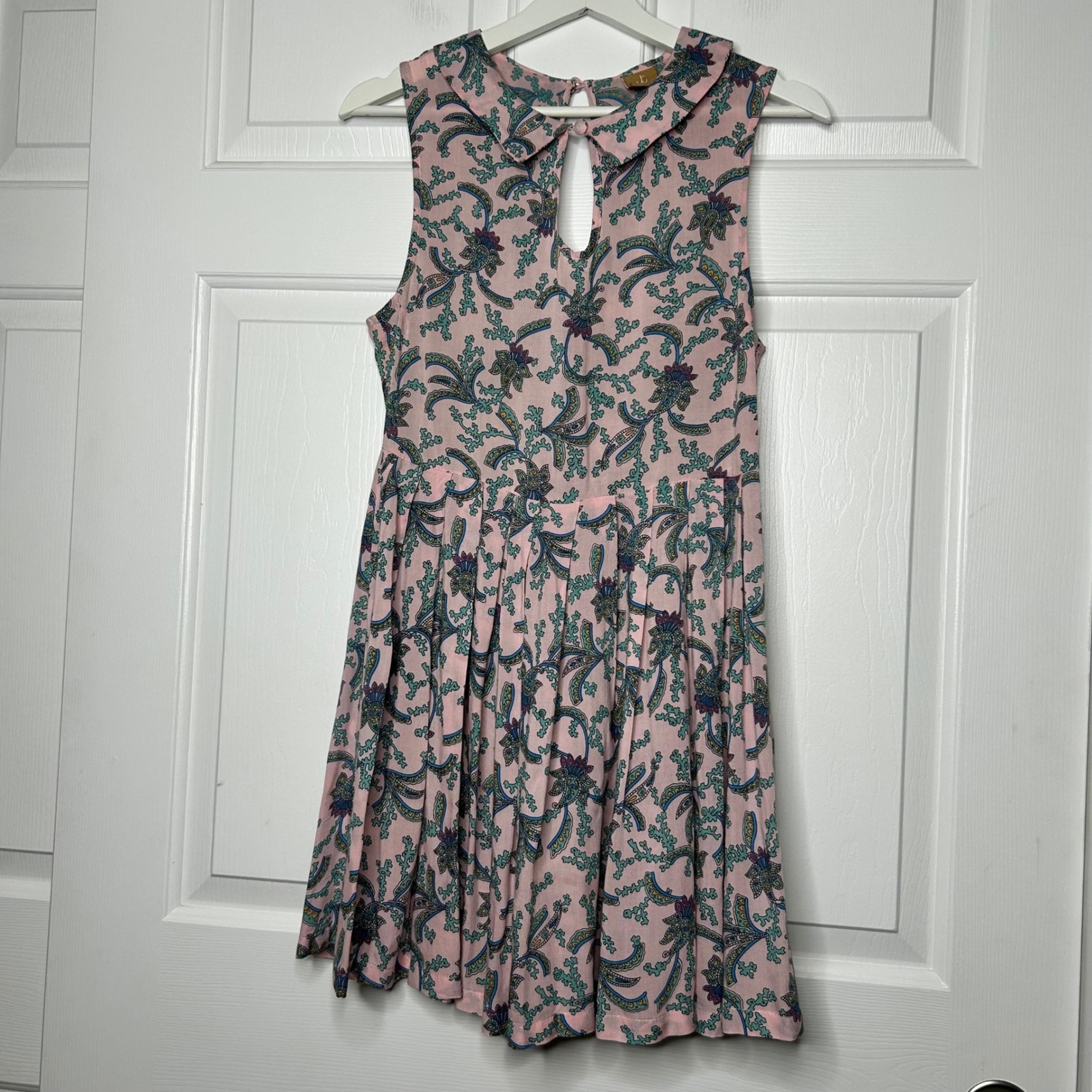 Tallow Pink Paisley Sleeveless Mini Dress Keyhole Peter Pan Collar * 6