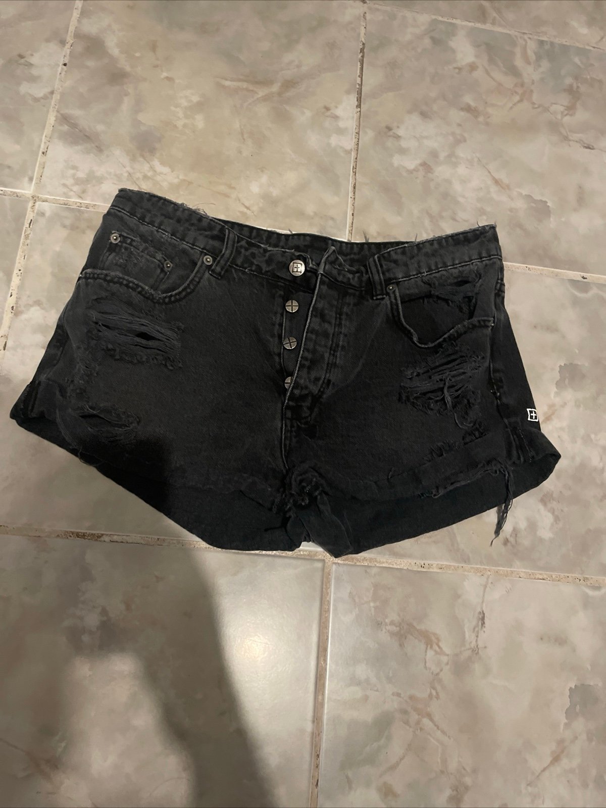 Ksubi Rise'n Hi Short Mused Denim Distressed Relaxed Fit Super High Rise SZ 28