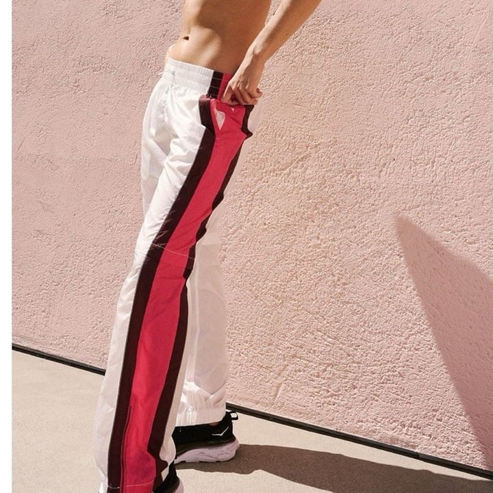 New Free People End Zone Track Pants Wide Leg Nyon Cargo FP Movement White Pink