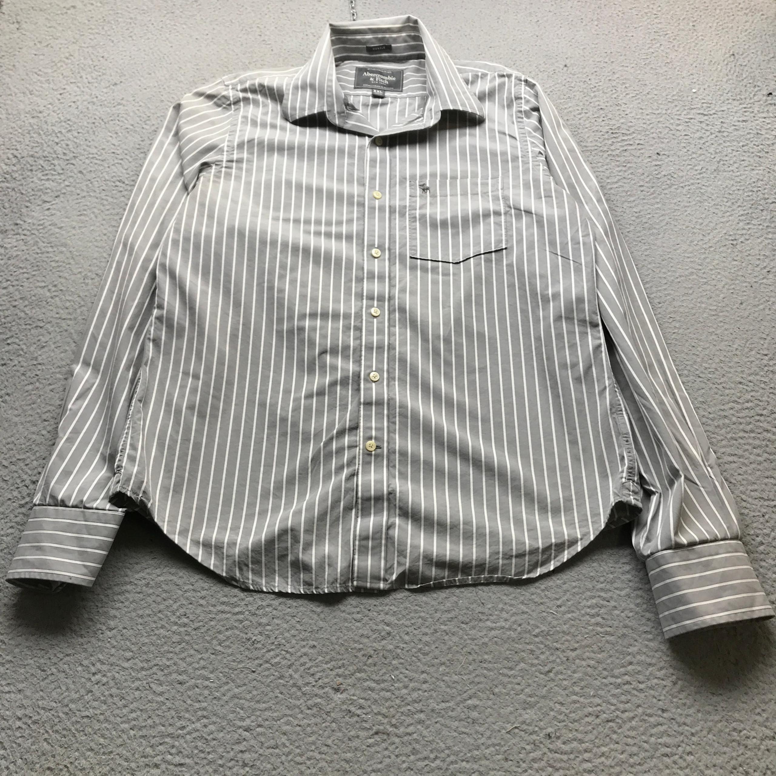 Abercrombie & Fitch Muscle Dress Shirt Men XXL Long Sleeve Vertical Striped Blue