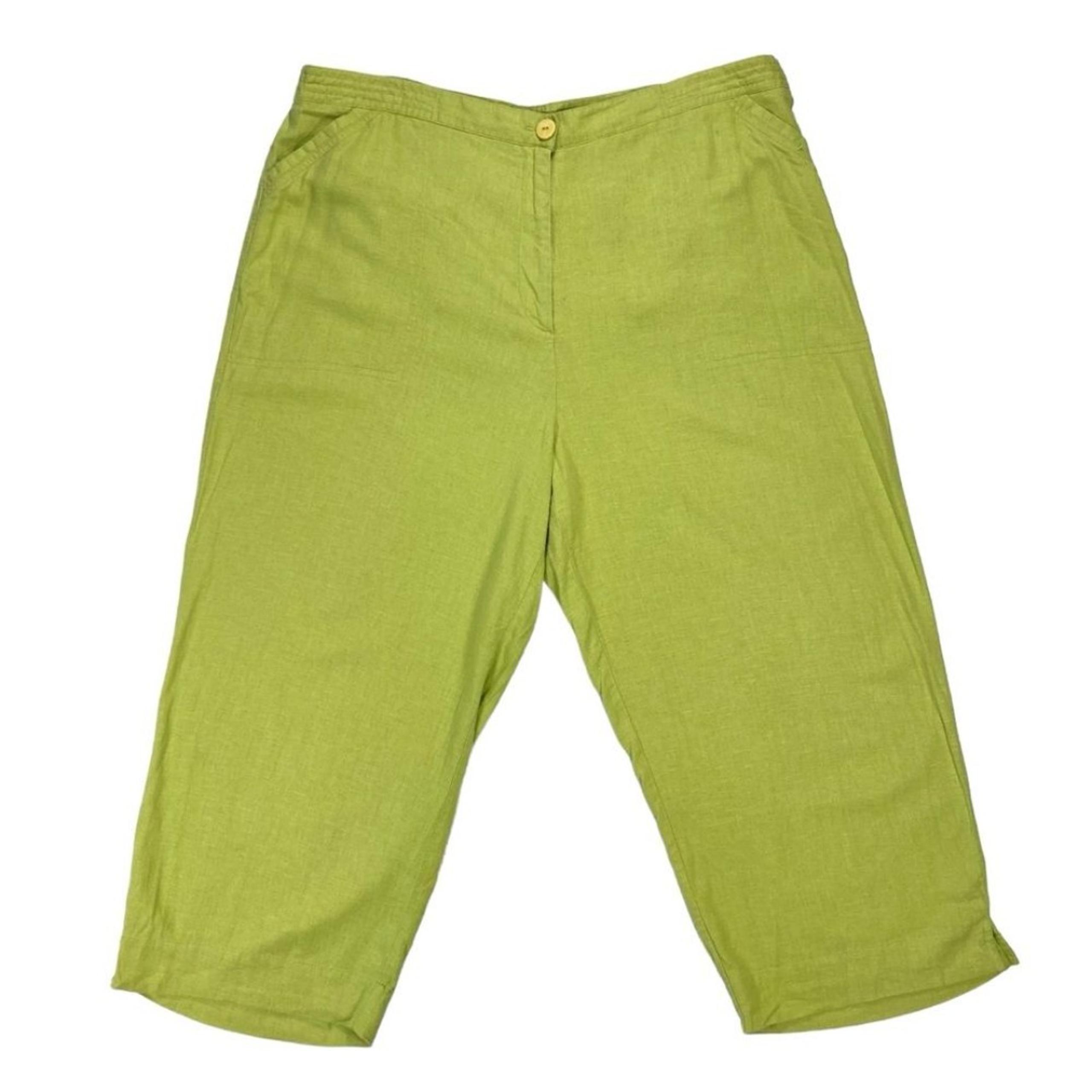 Ruby Rd. Womens Size 18 Neon Green Cropped Linen Blend Capri Pants