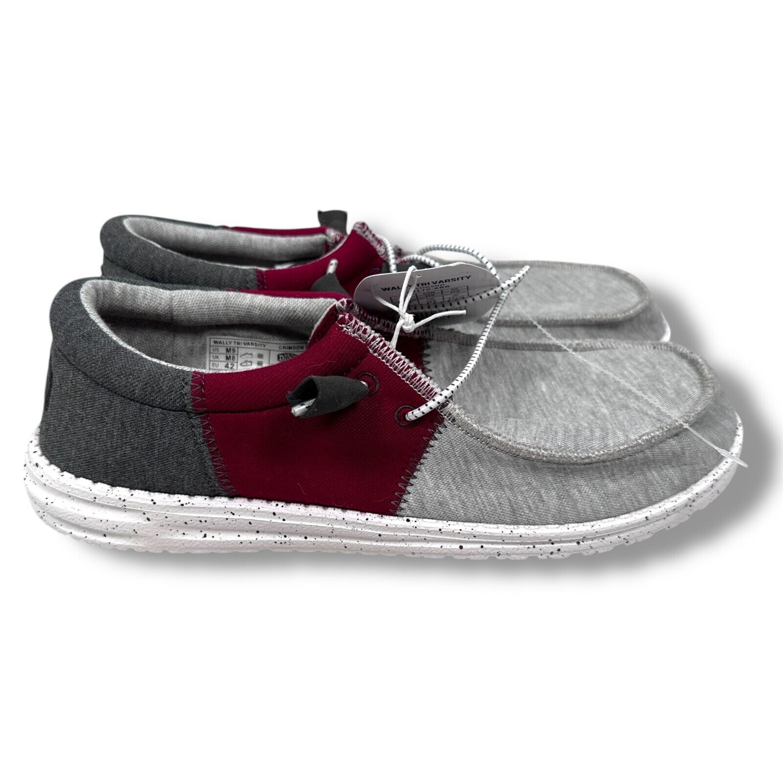 Hey Dude Wally Tri Varsity Shoes Men’s 9 Crimson Elastic Laces Slip-On New