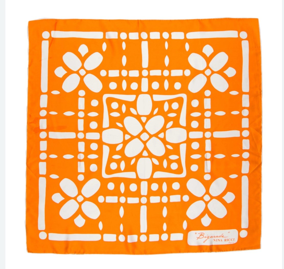 Vintage 1980 Nina Ricci Paris Orange Scarf