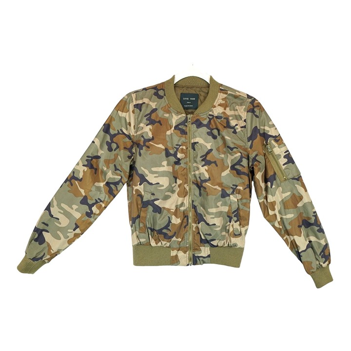 Love Tree Size Small Jacket Bomber Camouflage Nylon Lined Windbreaker Jacket