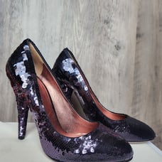 Miu Miu Purple Sequin Rounded Toe High Heels Paillettes Pump Size 9.5 Women’s