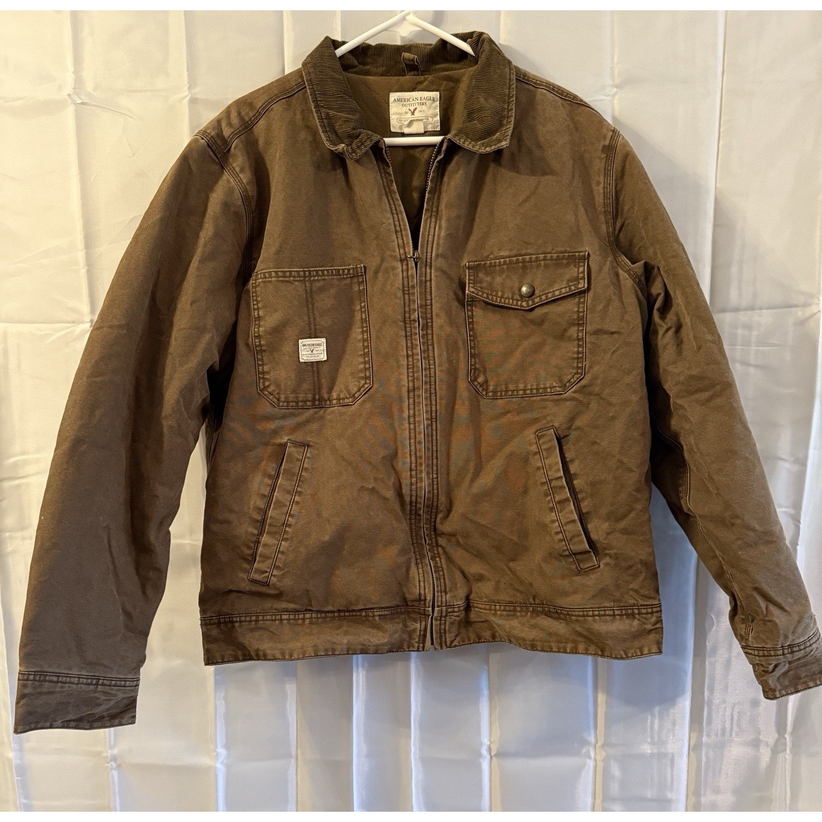 Y2K American Eagle Men's Canvas Jacket Utility Lined Corduroy Collar L Vintage