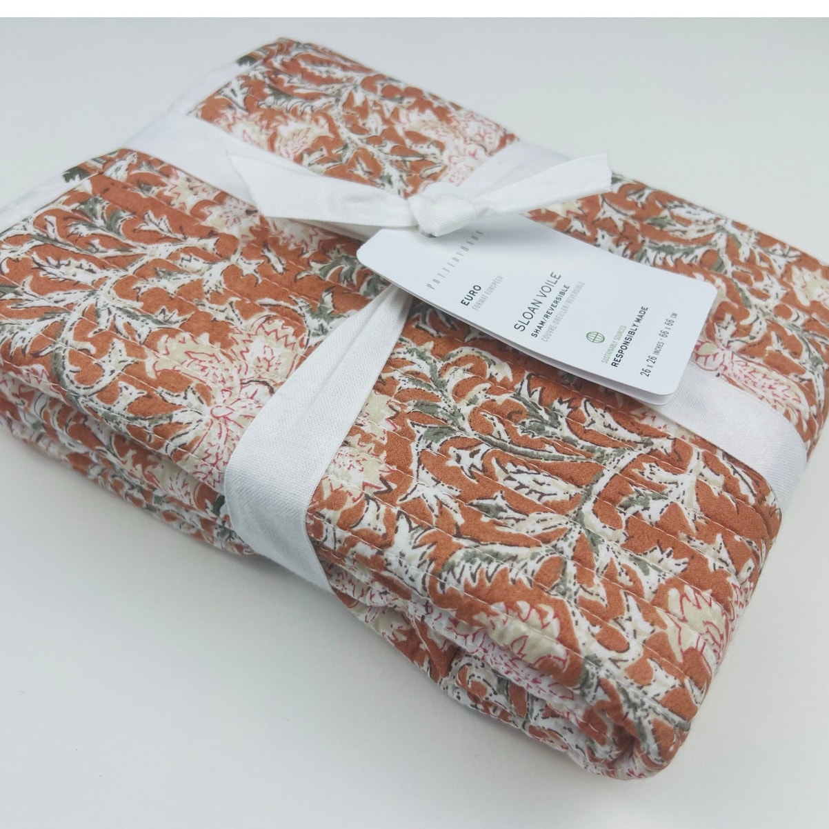 Pottery Barn EURO Sloan Voile Reversible Cotton Sham Terracotta Floral - NWT