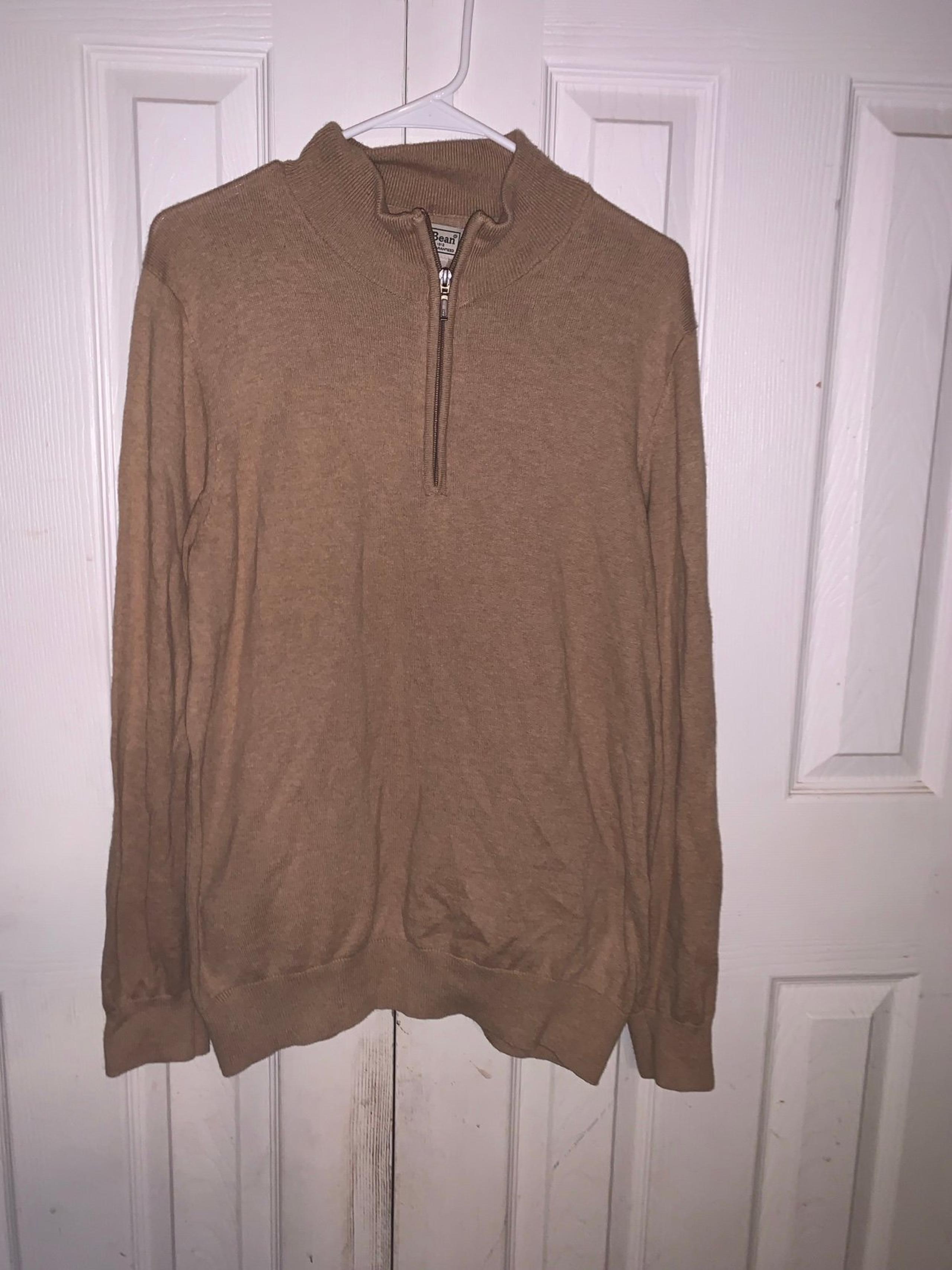 Mens Med-reg Tan  L.L. Bean Pullover Sweater 1/4 Zip Cotton/cashmere Blend