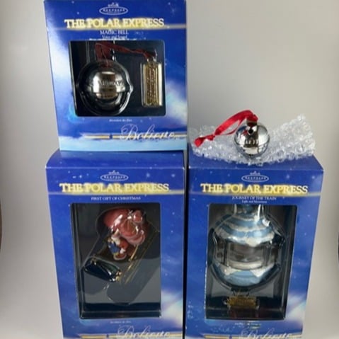 2004 Hallmark Ornaments - The Polar Express - Sleigh, Magic Bell & Train -TESTED