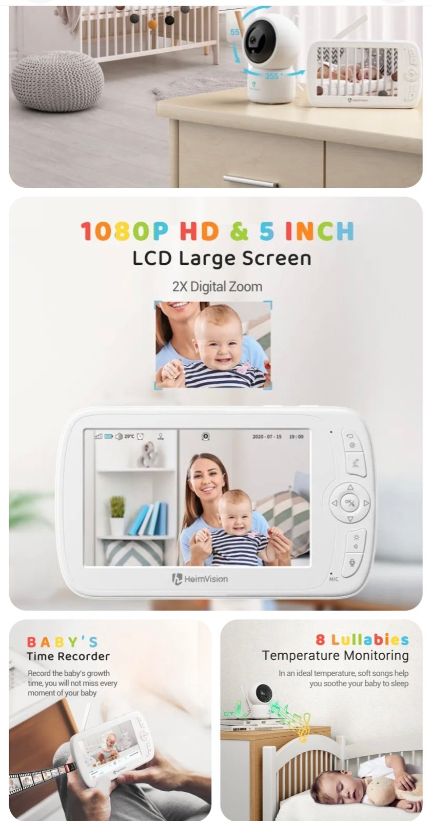 HeimVision Soothe 3 1080P 5.0 in Baby Monitor With Camera Night high quality Vision PTZ Zoom