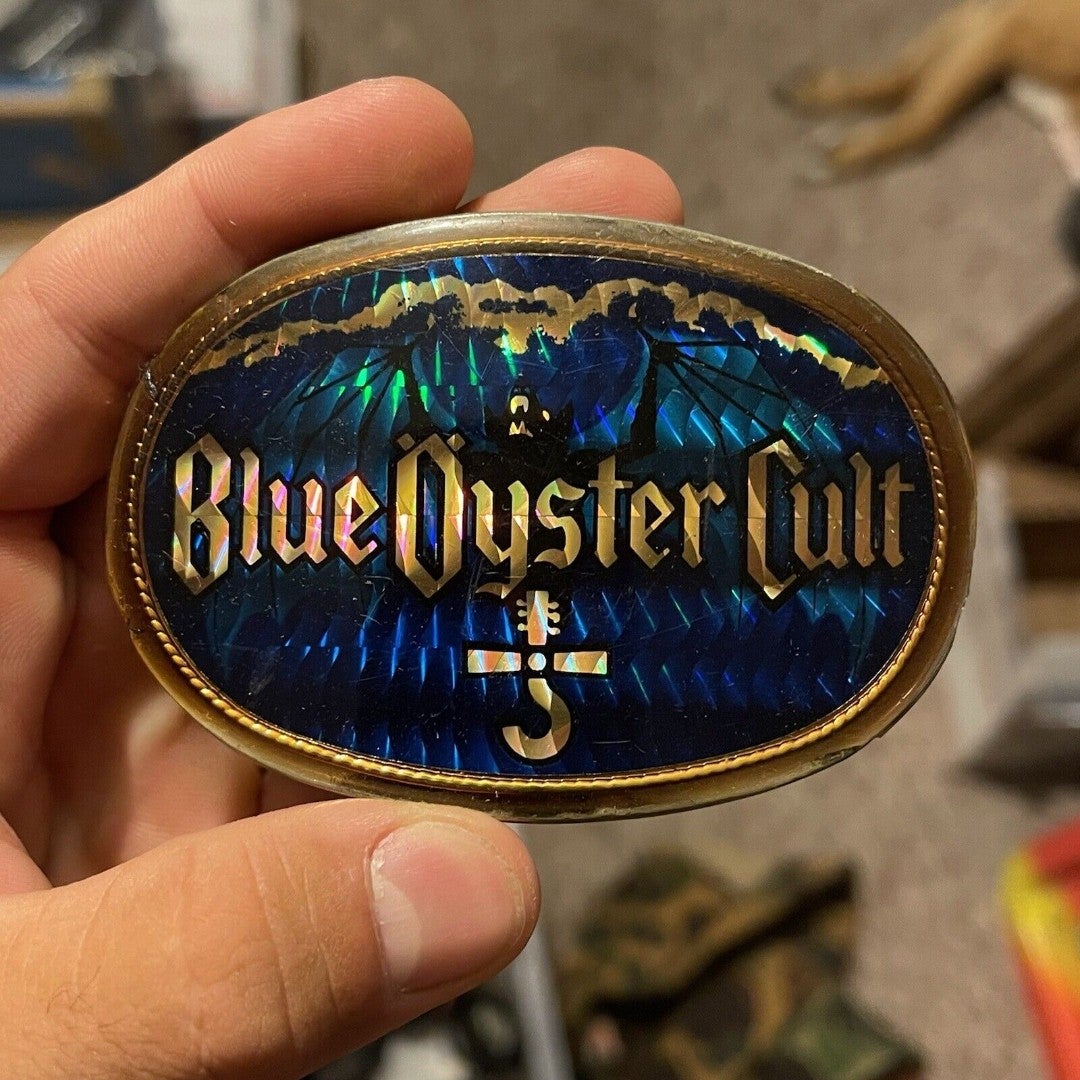 Vintage sales 1977 BLUE OYSTER CULT Band PACIFICA MFG HOLOGRAPHIC Prism BELT Buckle