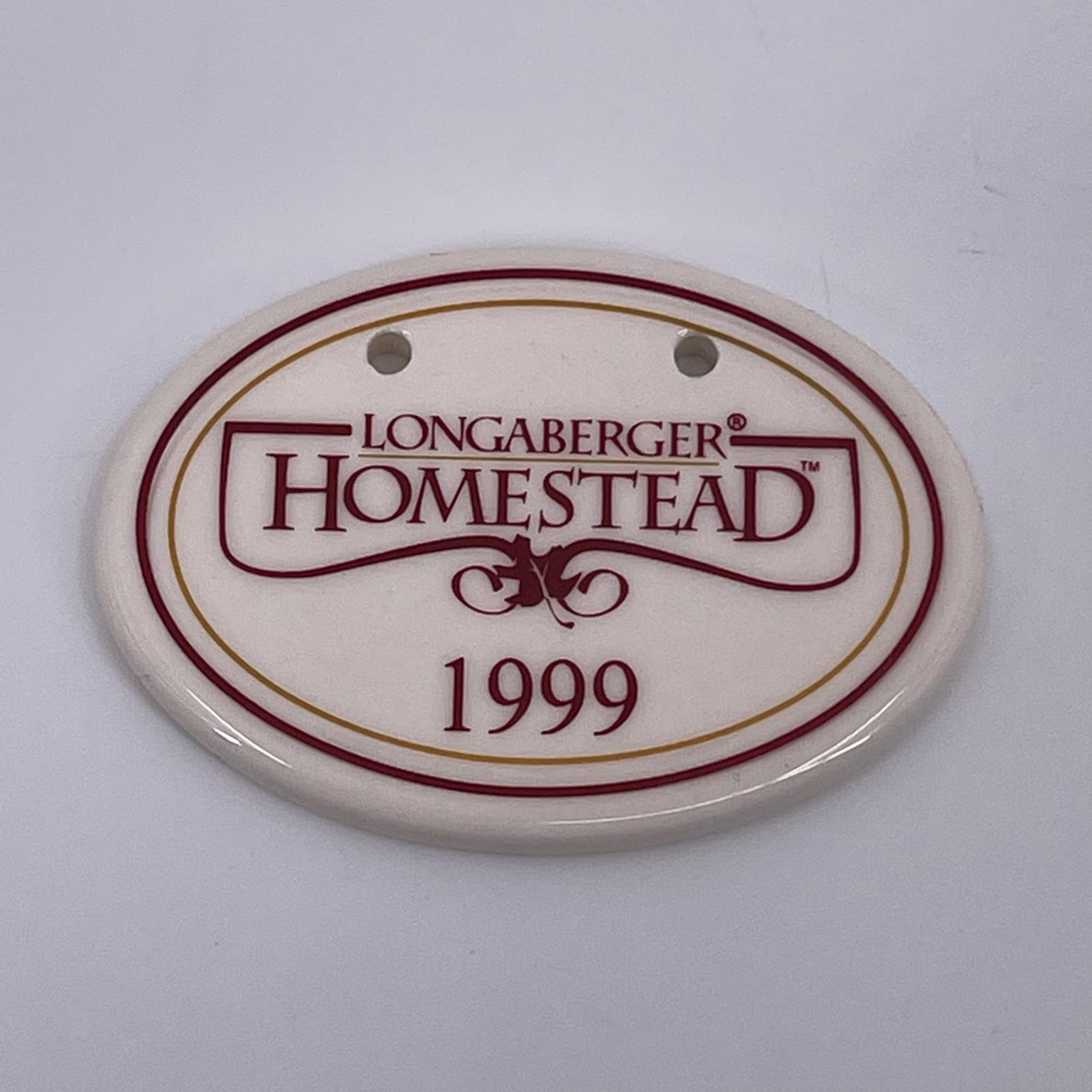 Homestead 1999 Glazed Ceramic Tie On Oval with Red Ribbon USA Made - Longaberger