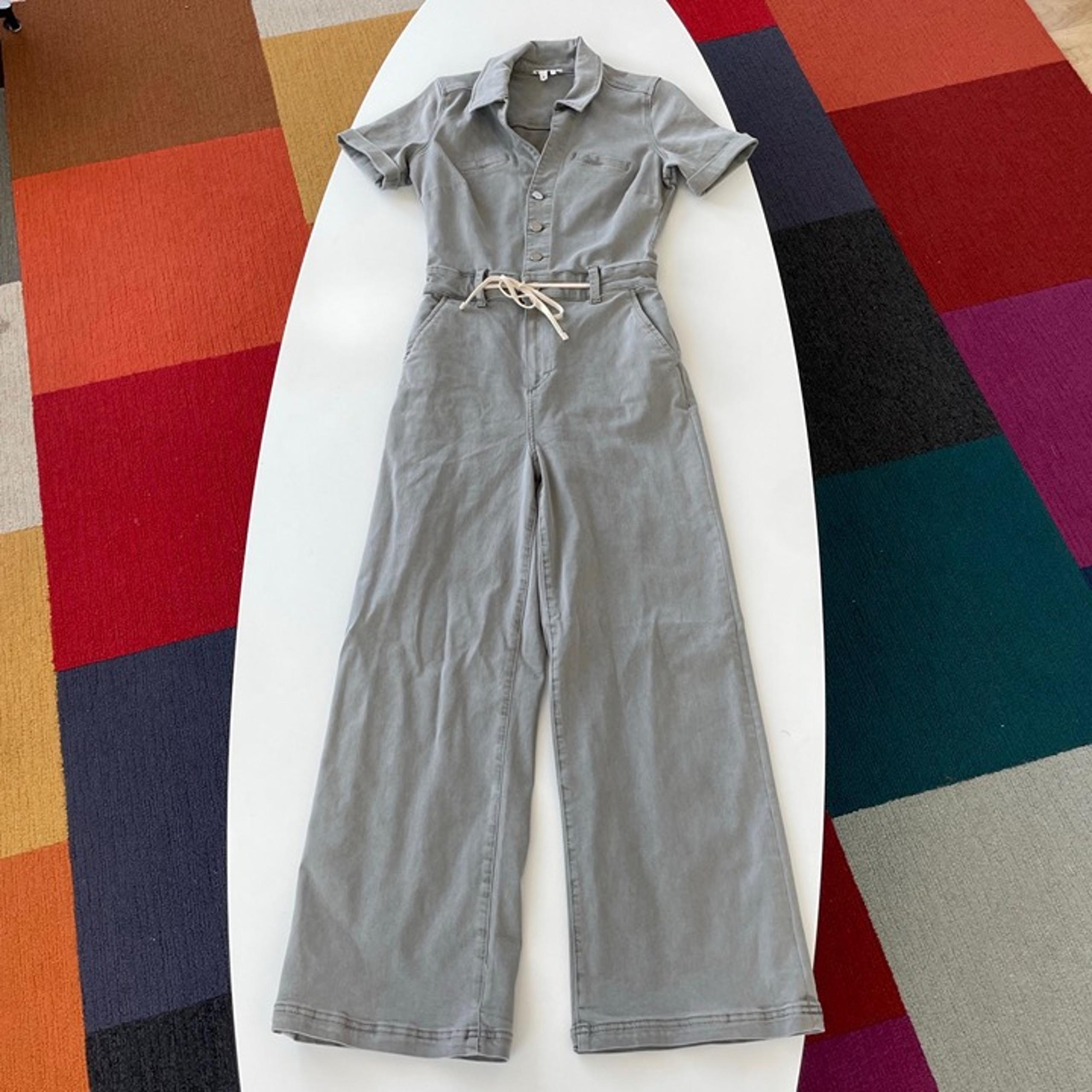 Paige Jumpsuit Womens 4 Vintage Grey ShortSleeve ButtonUp Belted Utility Modern