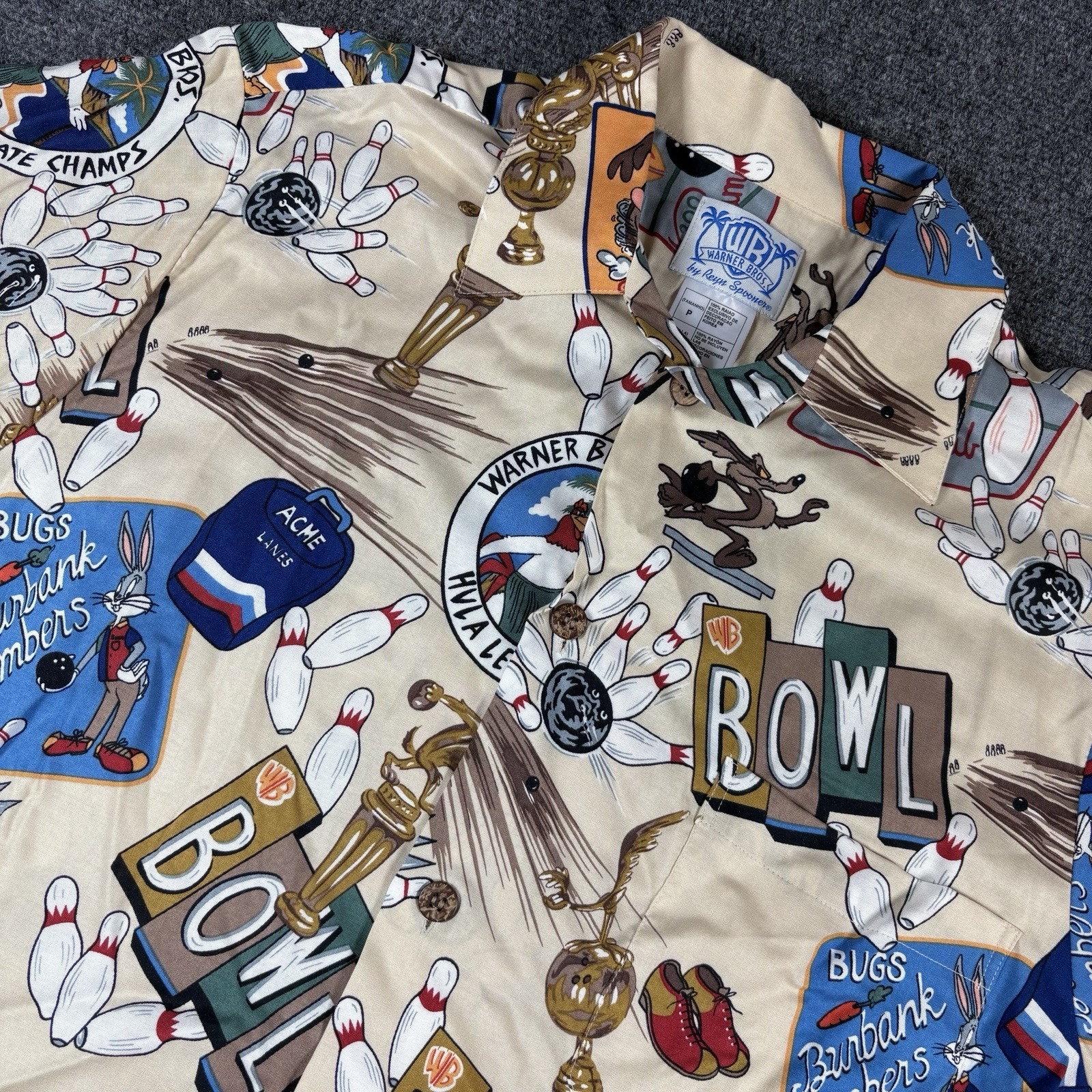 Warner Bro Reyn Spooner Hawaiian Shirt Looney Tunes Bowling Shirt Mens XL