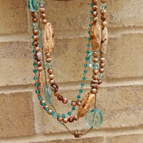 Designer 4 Strand of Jasper, Aquamarine, Crystal and Apatite Necklace
