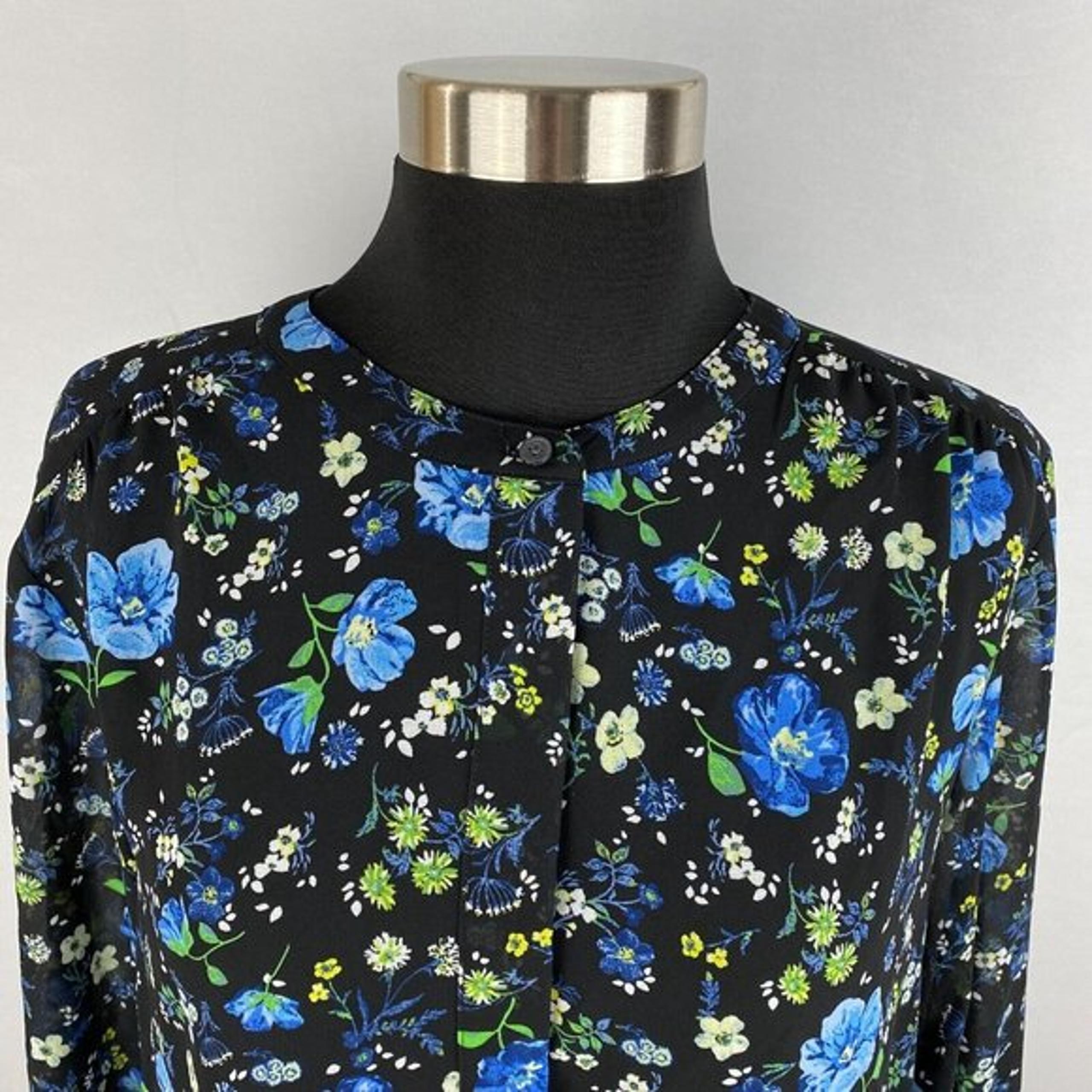 Banana Republic Black Hidden Button Front Multicolor Floral Print Women's S Top