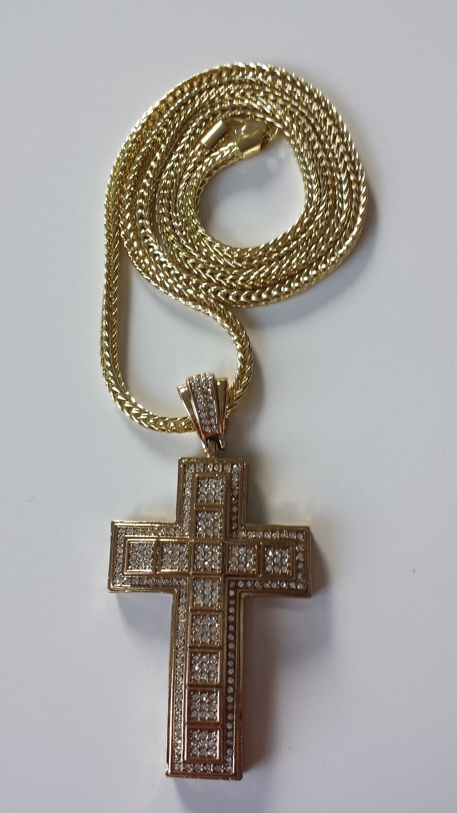 MENS HIP HOP GOLD LARGE CROSS PENDANT W/ 36 FRANCO CHAIN NECKLACE