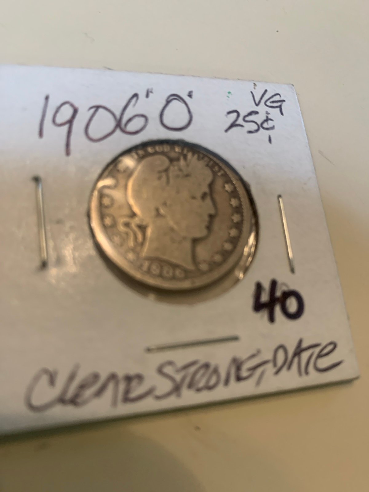 1906 O US silver barber quarter