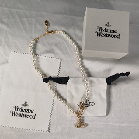 Vivienne Westwood Gold Safety Pin Pearl Necklace
