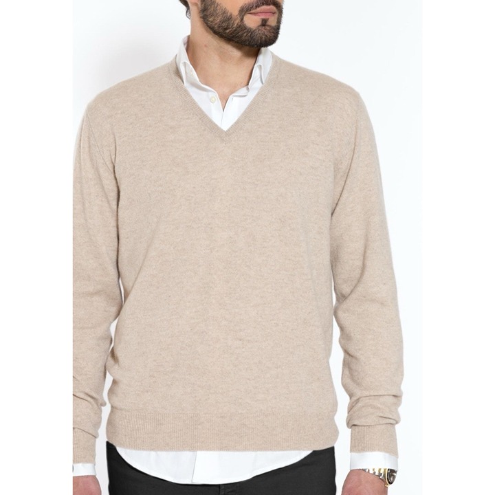 NEW! John Ashford 100% Cashmere Sweater Pullover V Neck Beige SZ Large
