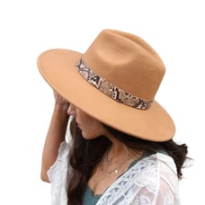 VICI Tomahawk Snakeskin Band 100% Wool Hat Tan Western Fairy Y2K Boho Feminine