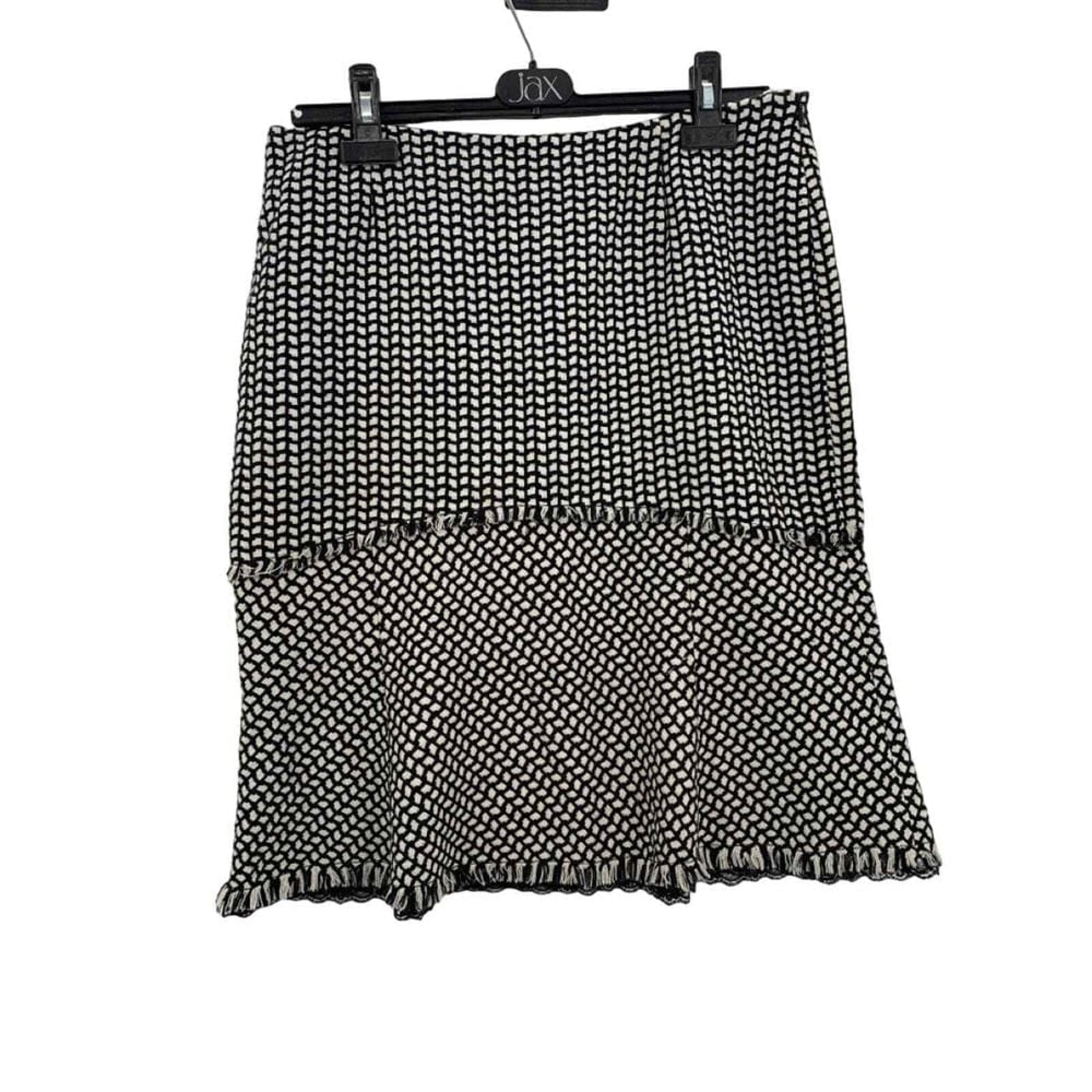 White House Black Market Womens Houndstooth Lined Pencil Skirt Fringed Lace Sz 8