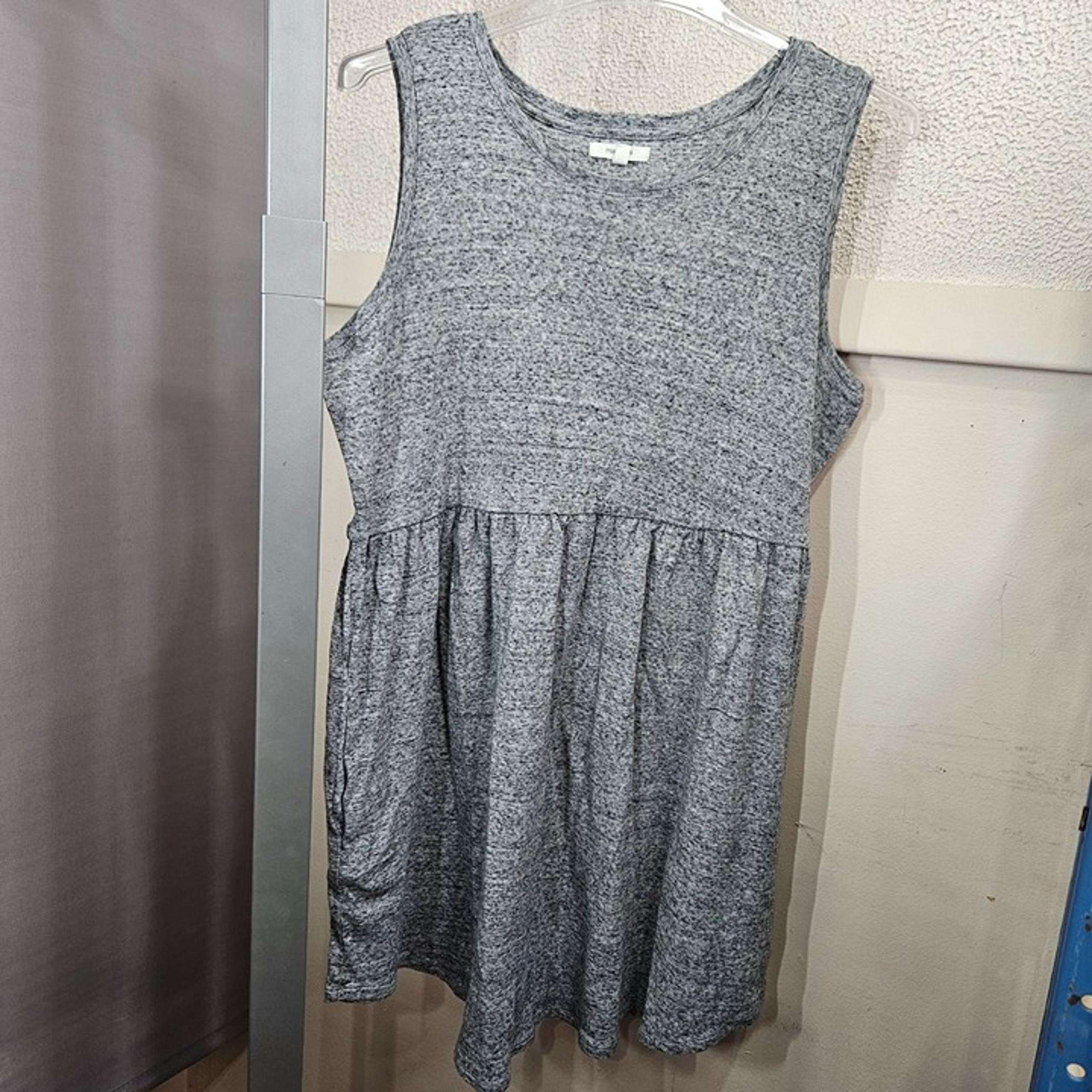 Maurice Short Mini Tank Dress Top XL Gray Sleeveless Pockets Ruffle Cotton Blend