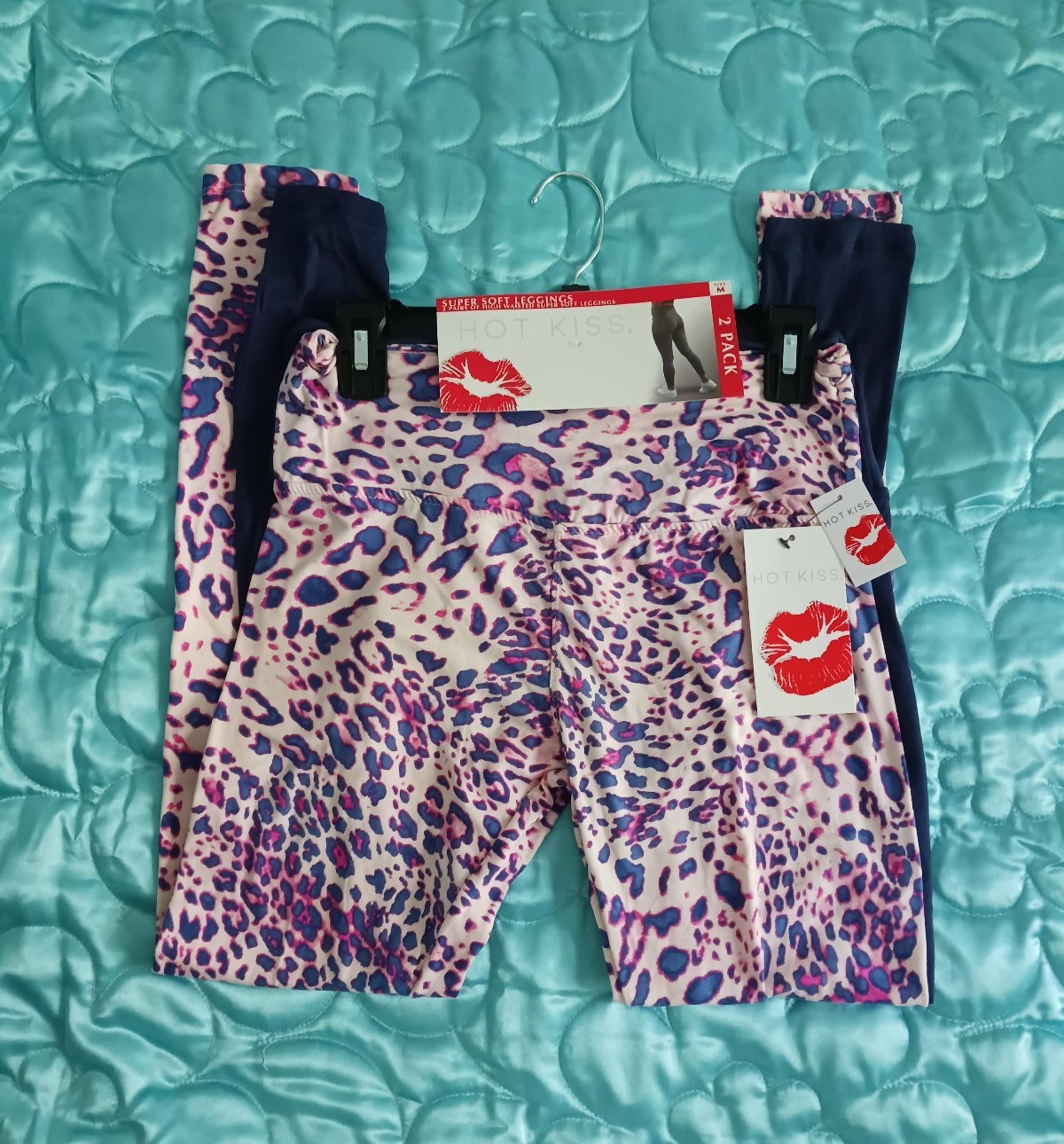 NWT HOT KISS Womens Leggings Set of 2: 1 Navy, 1 Print Sz M