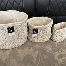 SET OF 3 HOME EXPRESSIONS WOVEN MACRAME STORAGE BASKETS
