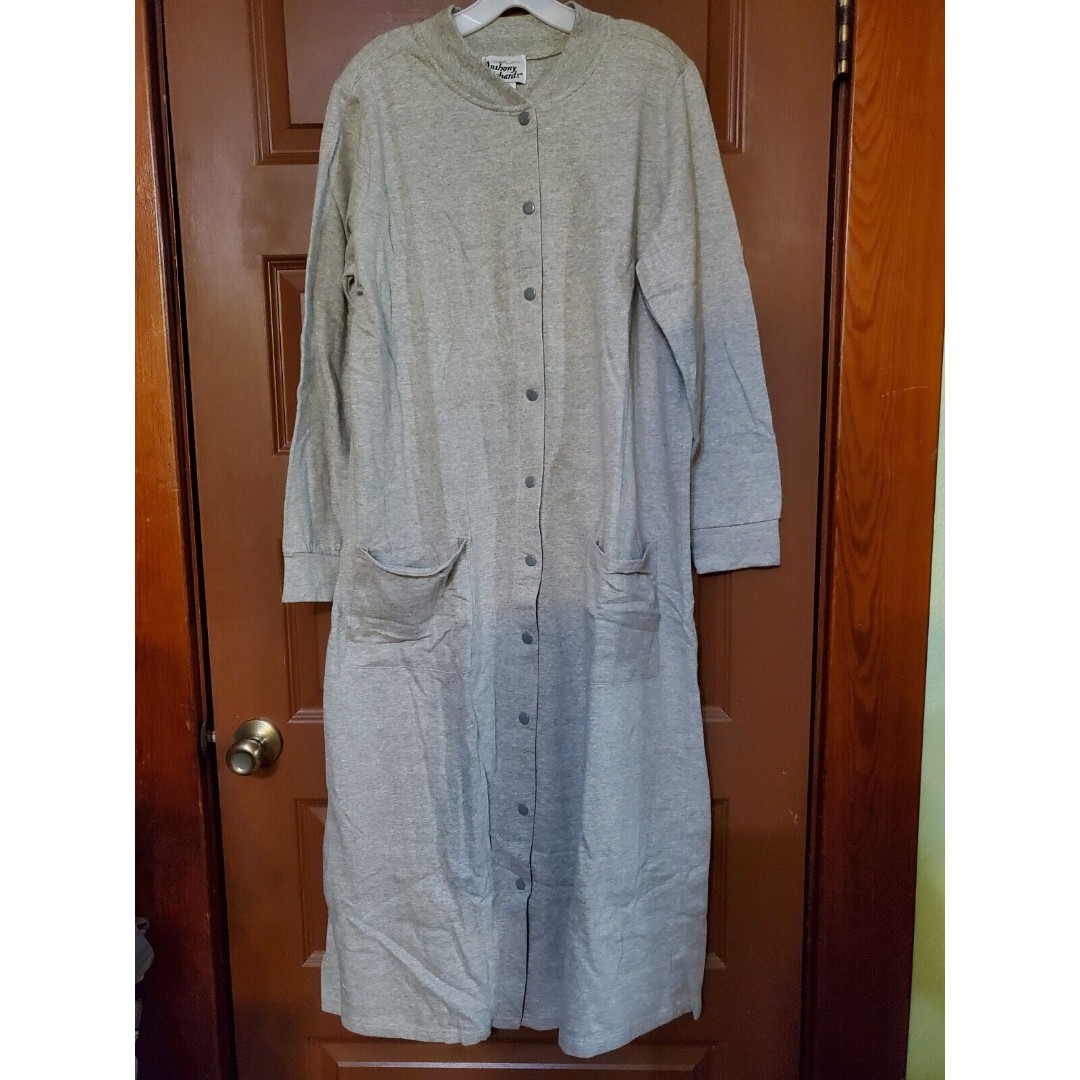 Anthony Richards House Coat Grey Snap Up w/Pockets Size Large
