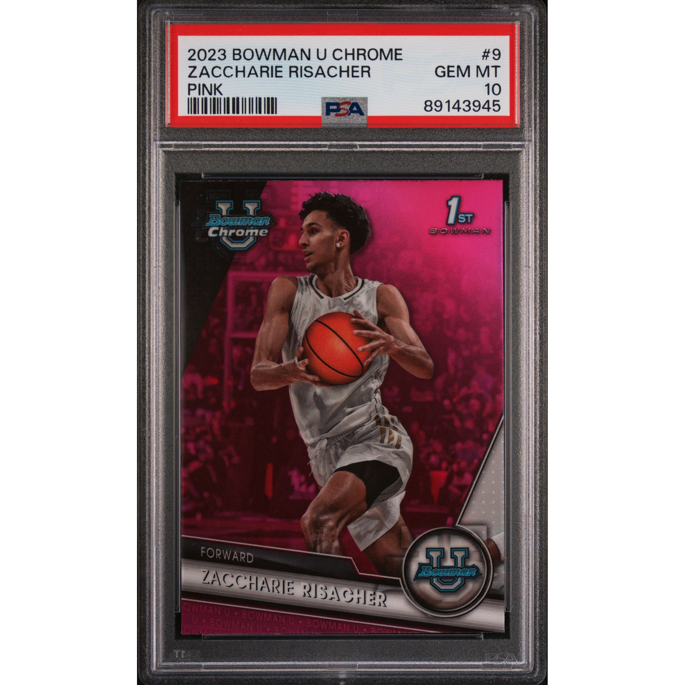 Graded 2023 Topps Bowman U Chrome Zaccharie Risacher #9 Pink Rookie Card PSA 10