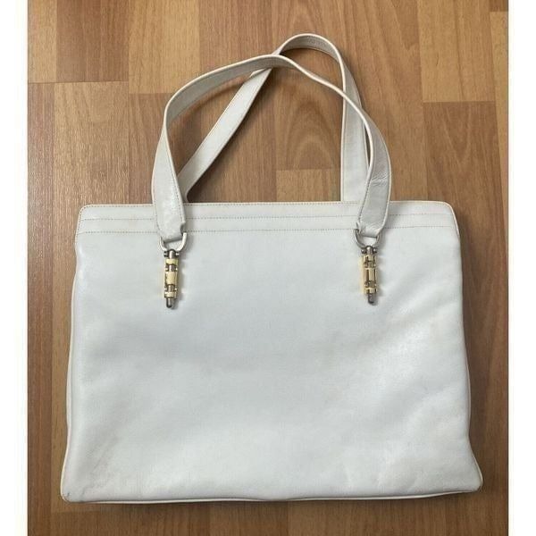 Vintage 60s MM Morris Moskowitz Handbag White Leather Purse Bag