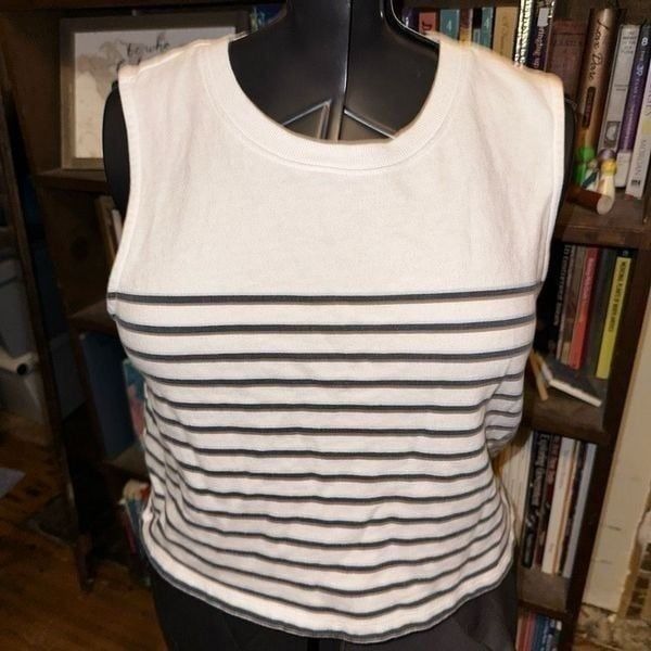 Z Supply white & black stripe M sleeveless minimalist crop top
