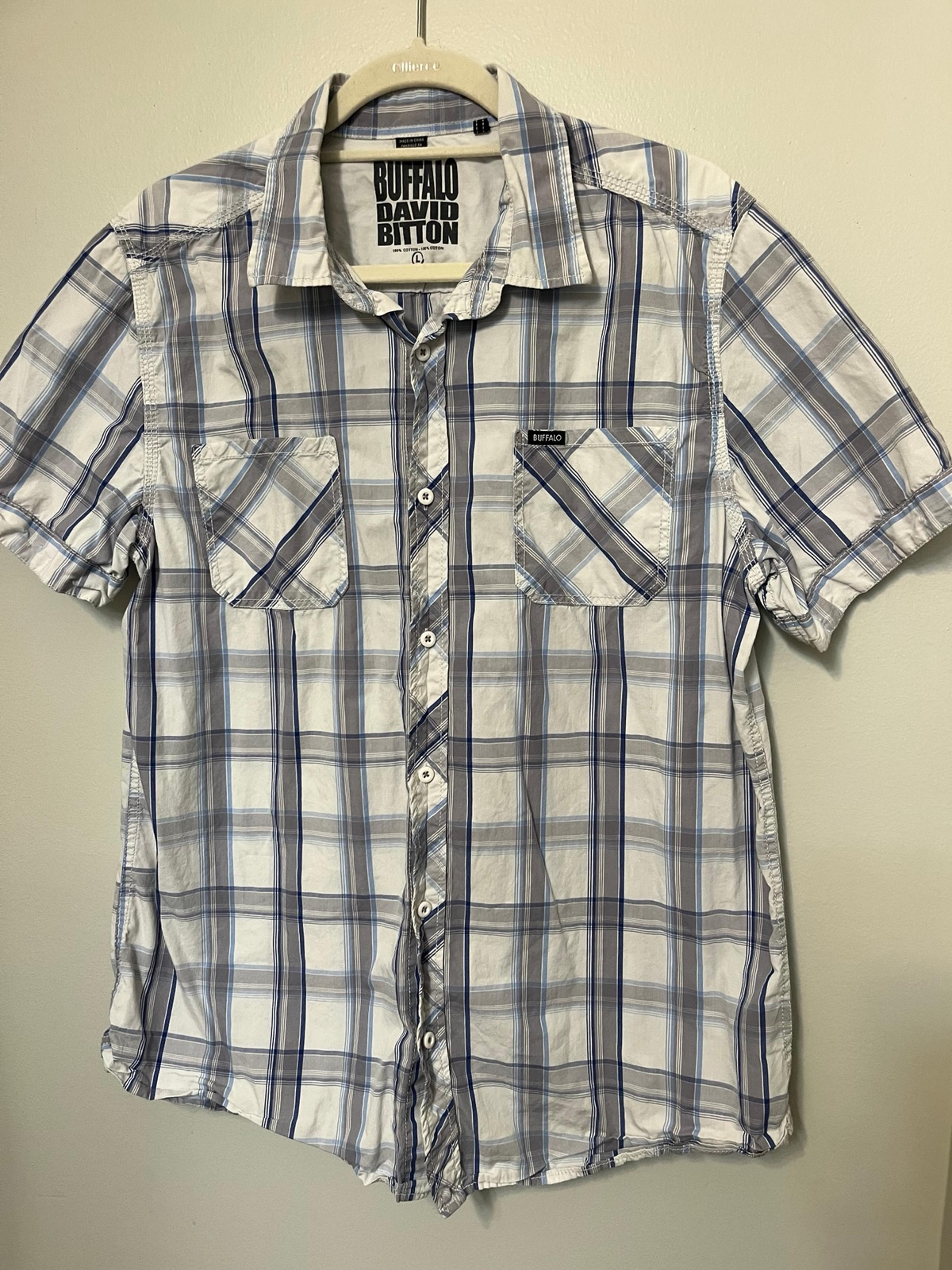 Buffalo David Bitton Mens L Casual Plaid Short Sleeve Button Up Shirt GUC Large
