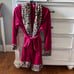 Betsey Johnson Intimates Plush Short Robe Magenta W/ Leopard Trim Back bow small